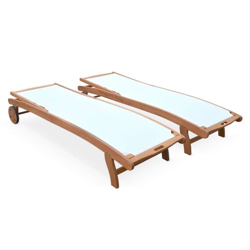 Bains De Soleil En Bois - Marbella Blanc - 2 Transats En Bois D'eucalyptus Huilé Et Textilène Blanc