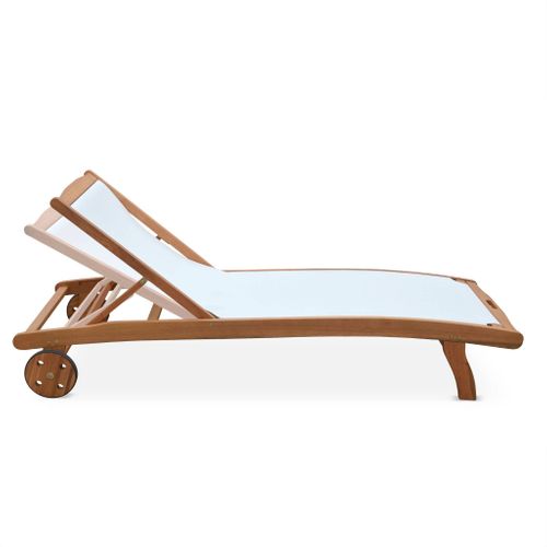 Bains De Soleil En Bois - Marbella Blanc - 2 Transats En Bois D'eucalyptus Huilé Et Textilène Blanc