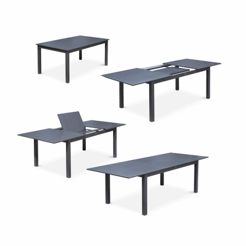 Table De Jardin Extensible Aluminium + 8 Assises - Chicago Anthracite/gris Taupe - Table En