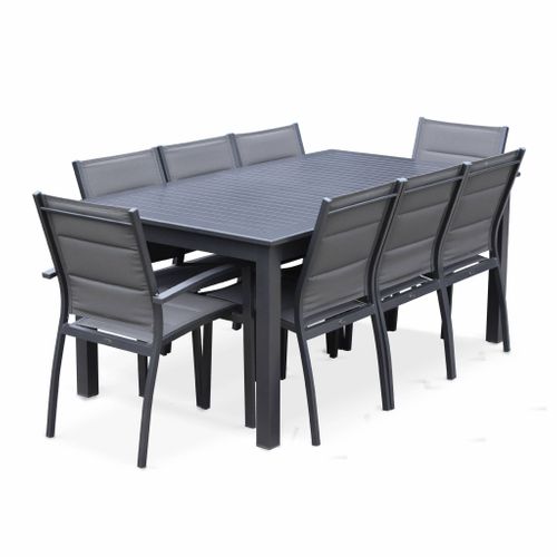 Table De Jardin Extensible Aluminium + 8 Assises - Chicago Anthracite/gris Taupe - Table En