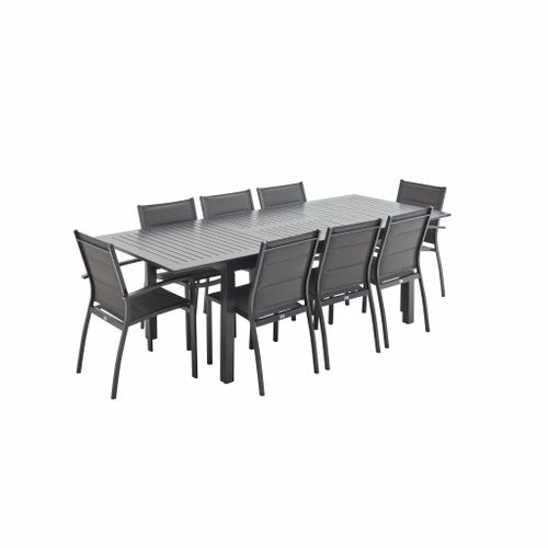Table De Jardin Extensible Aluminium + 8 Assises - Chicago Anthracite/gris Taupe - Table En
