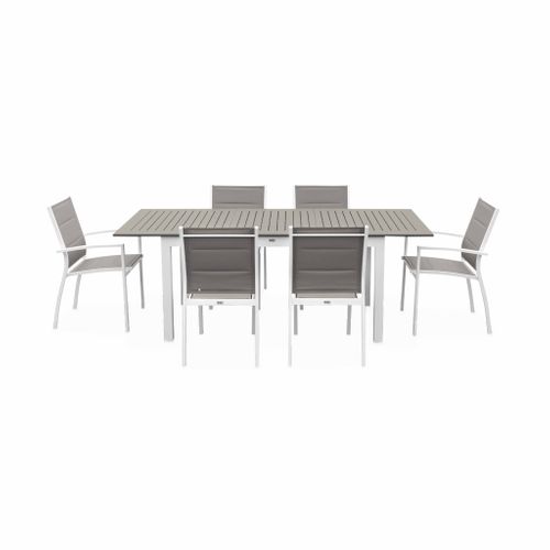 Table De Jardin Extensible Aluminium + 6 Assises - Chicago 210 Taupe - Table En Aluminium 150/210cm