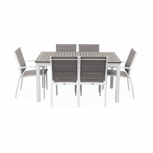 Table De Jardin Extensible Aluminium + 6 Assises - Chicago 210 Taupe - Table En Aluminium 150/210cm