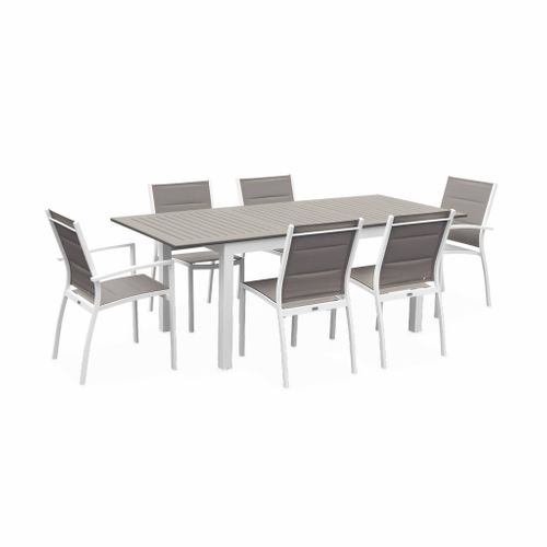 Table De Jardin Extensible Aluminium + 6 Assises - Chicago 210 Taupe - Table En Aluminium 150/210cm