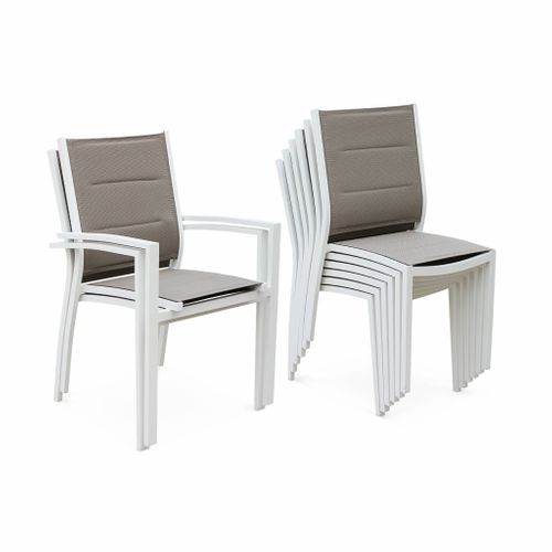 Table De Jardin Extensible Aluminium + 6 Assises - Chicago 210 Taupe - Table En Aluminium 150/210cm