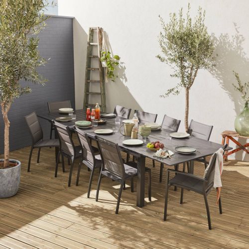 Table De Jardin Extensible Aluminium + 10 Assises - Odenton Anthracite - Grande Table En Aluminium