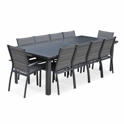 Table De Jardin Extensible Aluminium + 10 Assises - Odenton Anthracite - Grande Table En Aluminium