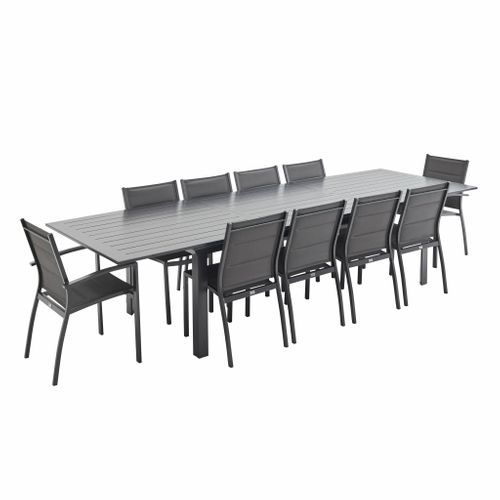 Table De Jardin Extensible Aluminium + 10 Assises - Odenton Anthracite - Grande Table En Aluminium
