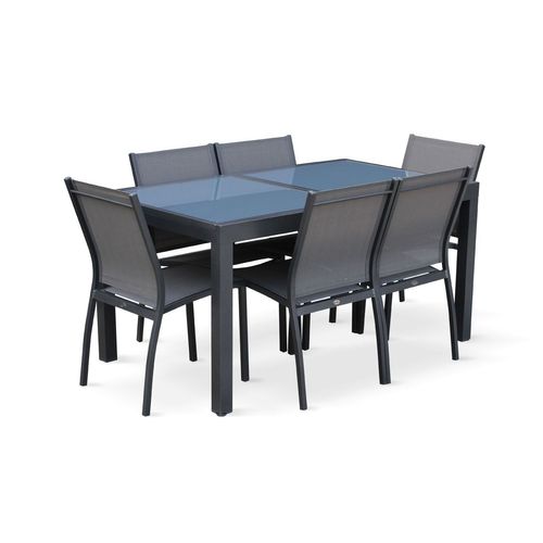 Table De Jardin Extensible Aluminium + 6 Assises - Orlando Gris Taupe - Table En Aluminium