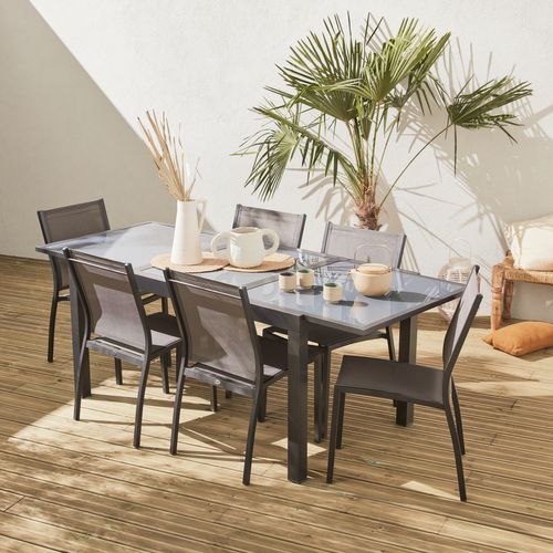 Table De Jardin Extensible Aluminium + 6 Assises - Orlando Gris Taupe - Table En Aluminium