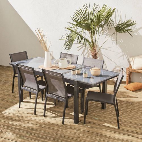 Table De Jardin Extensible Aluminium + 6 Assises - Orlando Gris Taupe - Table En Aluminium