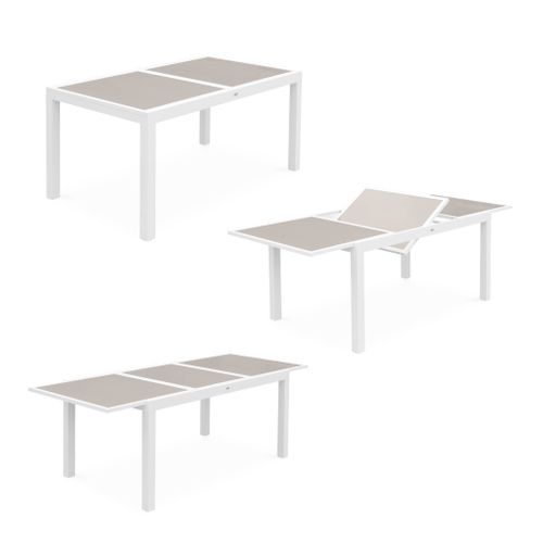 Table De Jardin Extensible Aluminium + 6 Assises - Orlando Taupe - Table En Aluminium 150/210cm.
