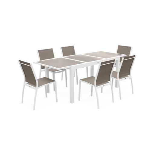 Table De Jardin Extensible Aluminium + 6 Assises - Orlando Taupe - Table En Aluminium 150/210cm.