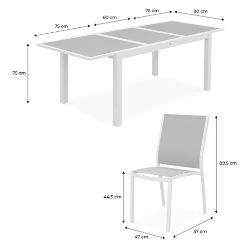 Table De Jardin Extensible Aluminium + 6 Assises - Orlando Taupe - Table En Aluminium 150/210cm.
