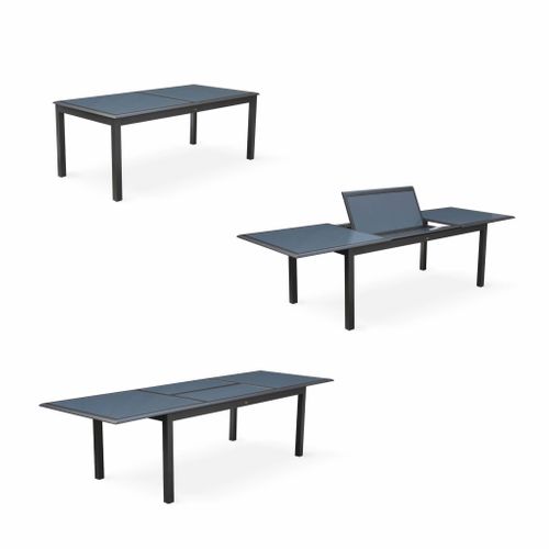 Table De Jardin Extensible Aluminium + 8 Assises Gris Anthracite - Table En Aluminium 200/300cm.