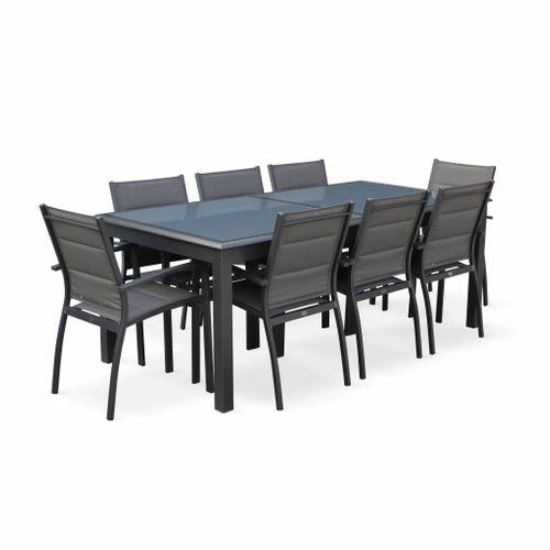 Table De Jardin Extensible Aluminium + 8 Assises Gris Anthracite - Table En Aluminium 200/300cm.