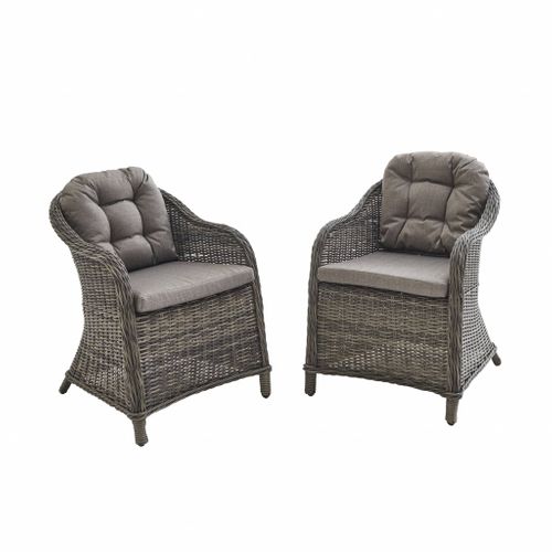 Lot De 2 Fauteuils En Résine Tressée Arrondie - Lecco Gris - Coussins Beiges. Chaises. Structure