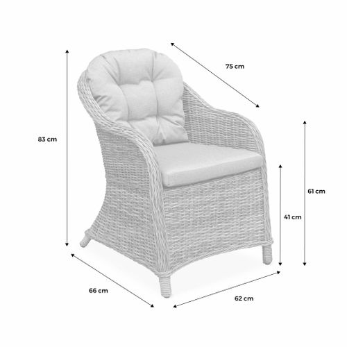 Lot De 2 Fauteuils En Résine Tressée Arrondie - Lecco Gris - Coussins Beiges. Chaises. Structure