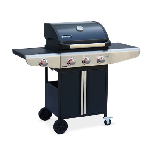 Barbecue Au Gaz - Bazin 3 Gris Anthracite -  Cuisine Extérieure 3 Brûleurs + 1 Feu Latéral Avec