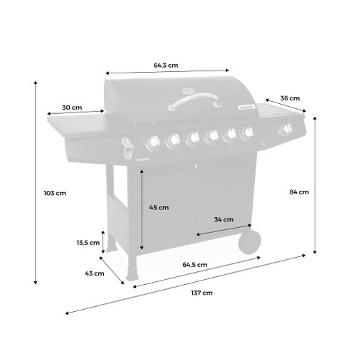 Barbecue Gaz - Treville - Barbecue 7 Brûleurs Dont 1 Feu Latéral Noir. Avec Thermomètre