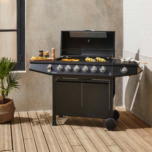 Barbecue Gaz - Treville - Barbecue 7 Brûleurs Dont 1 Feu Latéral Noir. Avec Thermomètre