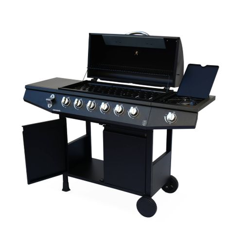 Barbecue Gaz - Treville - Barbecue 7 Brûleurs Dont 1 Feu Latéral Noir. Avec Thermomètre
