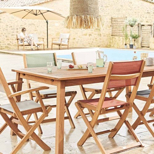 Salon De Jardin En Bois Extensible - Almeria - Table 120/180cm Avec Rallonge 2 Fauteuils + 4 chaises