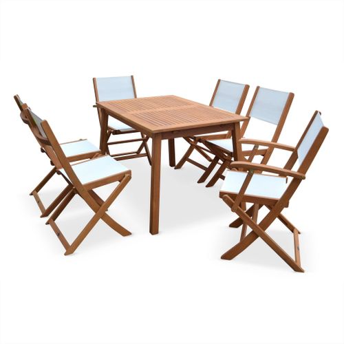 Salon De Jardin En Bois Extensible - Almeria - Table 120/180cm Avec Rallonge 2 Fauteuils + 4 chaises