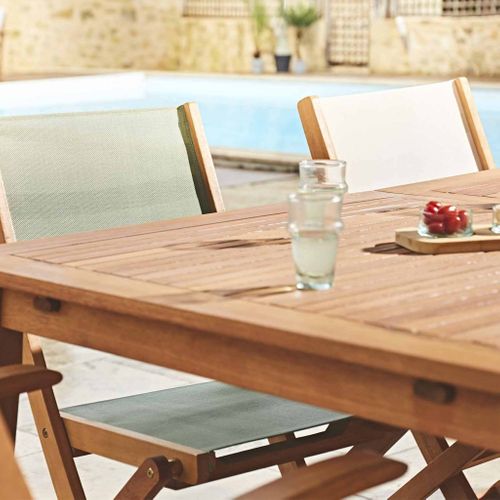 Salon De Jardin En Bois Extensible - Almeria - Table 120/180cm Avec Rallonge 2 Fauteuils + 4 chaises
