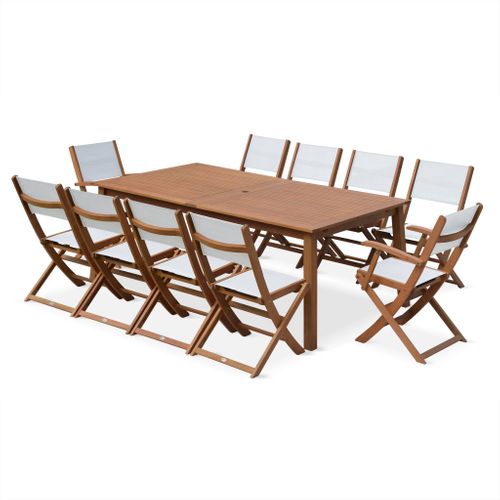 Salon De Jardin En Bois Extensible - Almeria - Grande Table 200/250/300cm Avec 2 Rallonges. 2