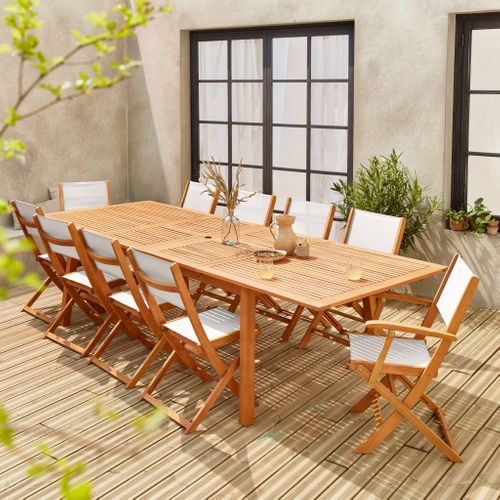 Salon De Jardin En Bois Extensible - Almeria - Grande Table 200/250/300cm Avec 2 Rallonges. 2