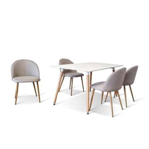 Ensemble Table à Manger Rectangulaire Et 4 Chaises Scandinaves Blanche En Bois - Brevikrossi