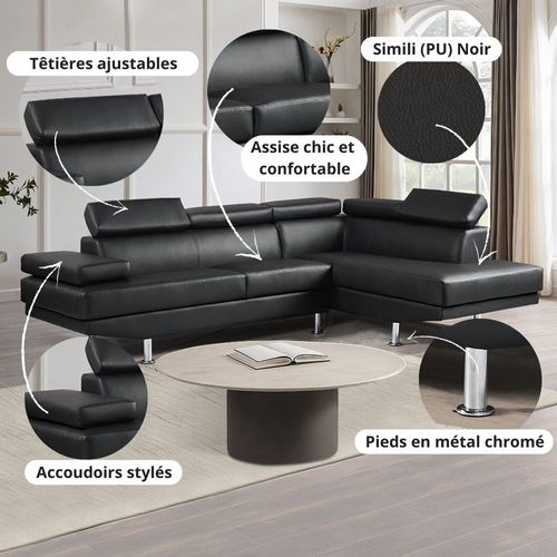 Canapé D'angle Droit En Simili (pu) Noir - Hudson