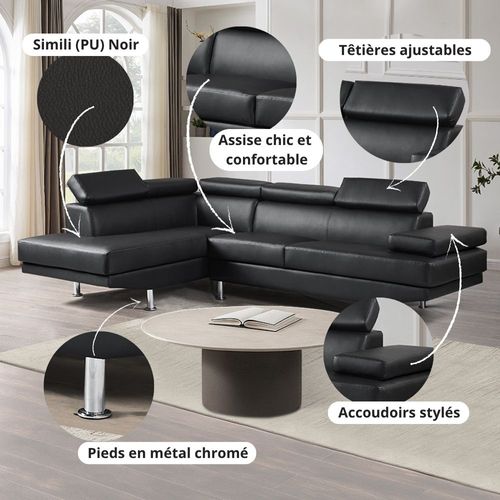 Canapé D'angle Gauche En Simili (pu) Noir - Hudson