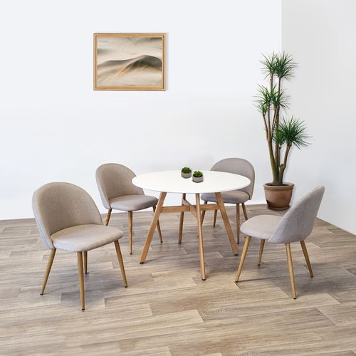 Ensemble Table à Manger Ronde Et 4 Chaises Scandinaves Blanche En Bois - Umbriarossi
