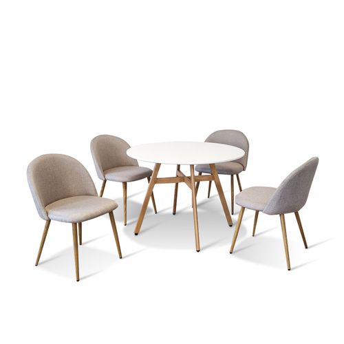 Ensemble Table à Manger Ronde Et 4 Chaises Scandinaves Blanche En Bois - Umbriarossi