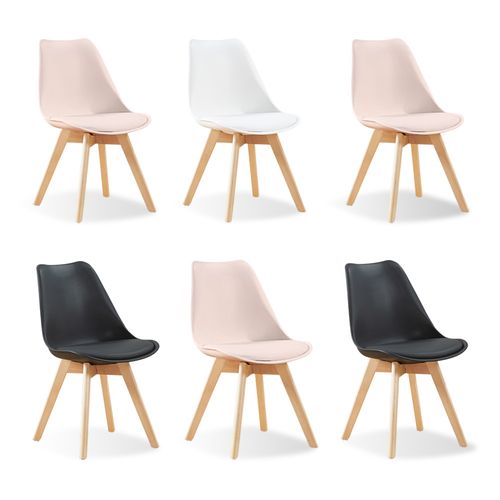 Lot De 6 Chaises Scandinaves Mix Color Rose X3, Blanc, Noir X2 - Bjorn