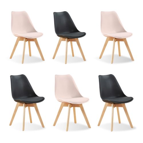 Lot De 6 Chaises Scandinaves Mix Color Rose X3, Noir X3 - Bjorn