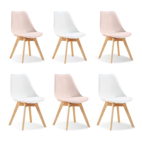 Lot De 6 Chaises Scandinaves Mix Color Rose X3, Blanc X3 - Bjorn