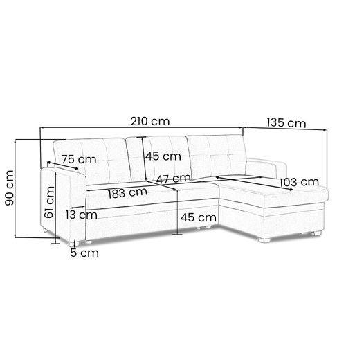 Canapé Convertible Réversible 3 Places Gris - Norden