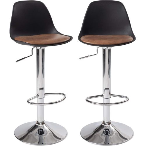 Lot 2 Tabourets De Bar Coussin Effet Vintage Pivotant Hauteur Réglable Chromé Sig+ (noir Marron)