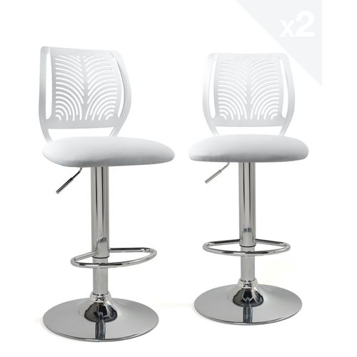 Lot 2 Chaises De Bar Coussin Simili, Pivotant Hauteur Réglable Sawa (blanc)