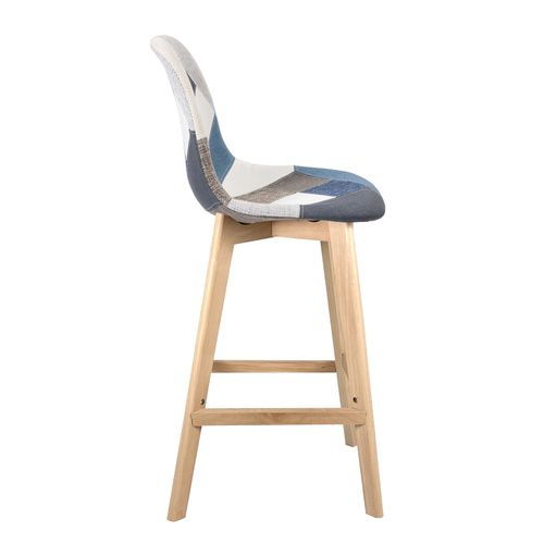 Lot 2 Chaise De Bar 67cm Patchwork Tissu Large Siège Rembourré Pieds Bois Slick (bleu)