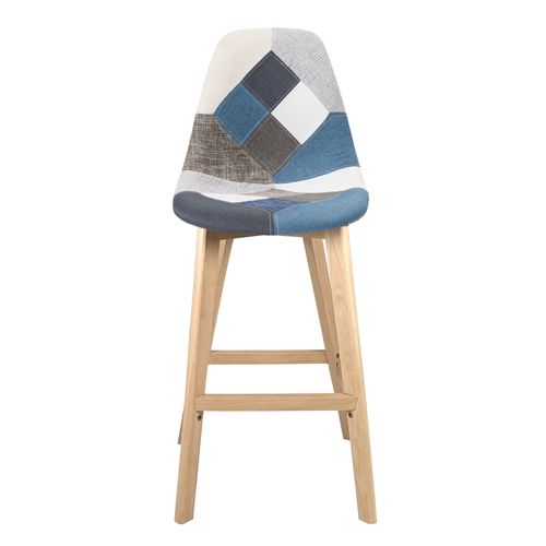 Lot 2 Chaise De Bar 67cm Patchwork Tissu Large Siège Rembourré Pieds Bois Slick (bleu)