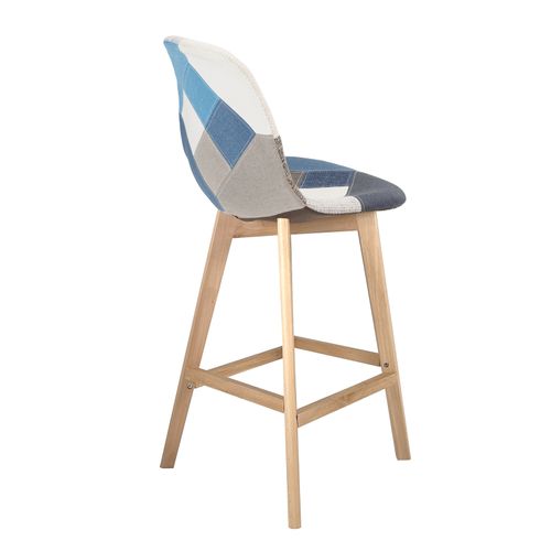 Lot 2 Chaise De Bar 67cm Patchwork Tissu Large Siège Rembourré Pieds Bois Slick (bleu)