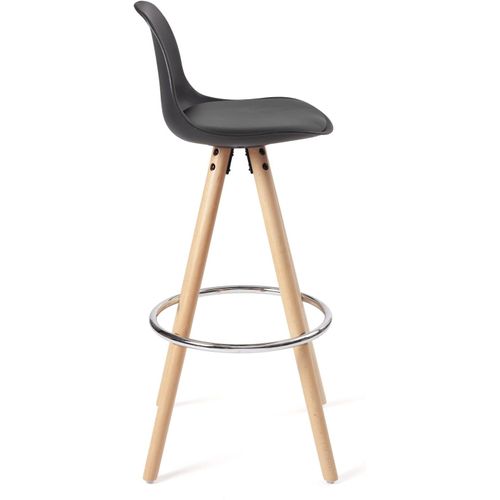 Lot 2 Tabourets De Bar Scandinaves Coussin Simili Repose Pied Chrome Pieds Bois Sana (noir)