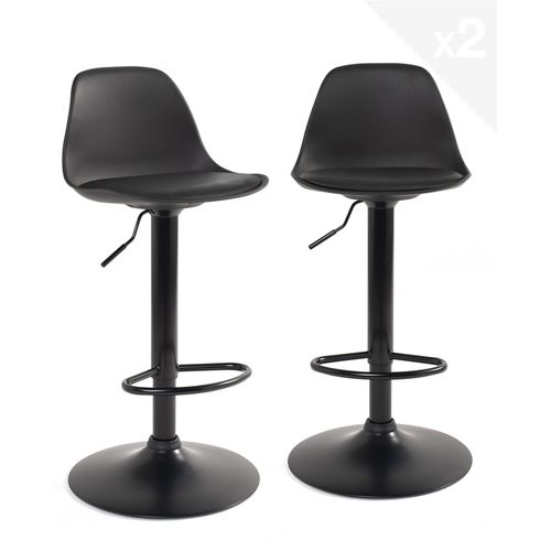 Lot 2 Tabourets De Bar Design Coussin Simili Pivotant Hauteur Réglable Sig (noir Intégral)