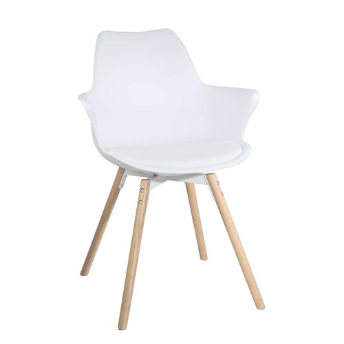 Lot 2 Chaises Scandinaves Accoudoirs Pieds Bois Clair Coussin Simili Moti (blanc)