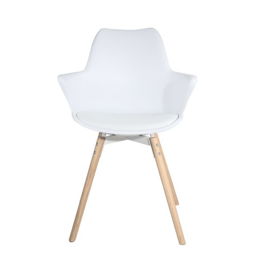 Lot 2 Chaises Scandinaves Accoudoirs Pieds Bois Clair Coussin Simili Moti (blanc)