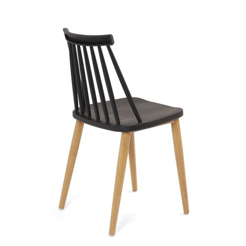 Lot 2 Chaises De Cuisine Scandinaves Siège Plastique à Barreaux Pied Métal Ton Bois Bao (noir)